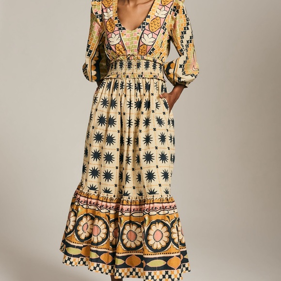 FARM Rio Dresses & Skirts - FARM Rio @ ANTHROPOLOGIE Tropical Sunshine V-Neck Dress - Women’s Size XS - New